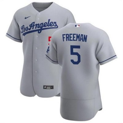 Men Los Angeles Dodgers 5 Freddie Freeman Grey Flex Base Stitched jersey