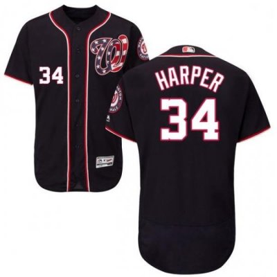 Mens Majestic Washington Nationals 34 Bryce Harper Navy Blue Alternate Flex Base Authentic Collection MLB Jersey