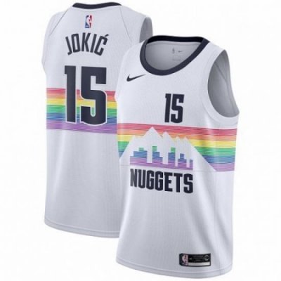 Mens Nike Denver Nuggets 15 Nikola Jokic Swingman White NBA Jersey City Edition