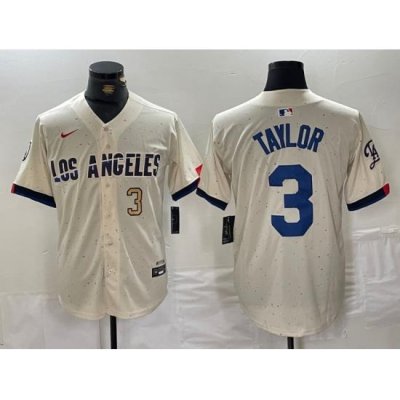 Men Los Angeles Dodgers 3 Chris Taylor Cream Stitched Baseball Jersey 5