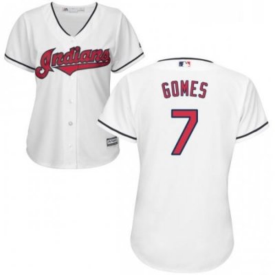 Womens Majestic Cleveland Indians 7 Yan Gomes Replica White Home Cool Base MLB Jersey