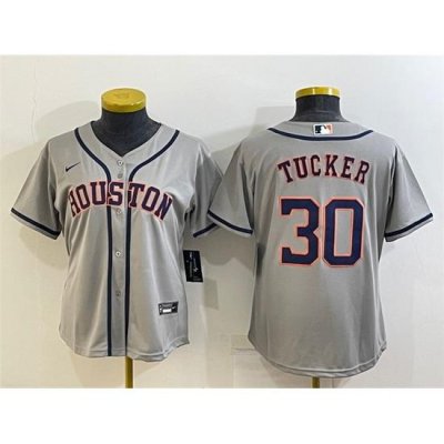 Women Houston Astros 30 Kyle Tucker Gray Cool Base Stitched Baseball Jerseys