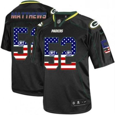 Men Nike Green Bay Packers 52 Clay Matthews Elite Black USA Flag Fashion NFL Jersey