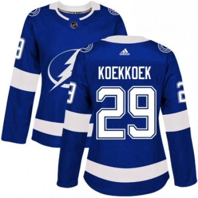 Womens Adidas Tampa Bay Lightning 29 Slater Koekkoek Authentic Royal Blue Home NHL Jersey