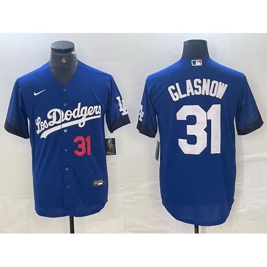 Men Los Angeles Dodgers 31 Tyler GlasnoW Blue City Connect Cool Base Stitched Baseball Jersey 4