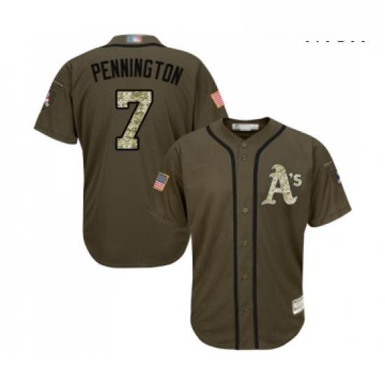 Mens Oakland Athletics 7 Cliff Pennington Authentic Green Salute to Service Baseball Jersey