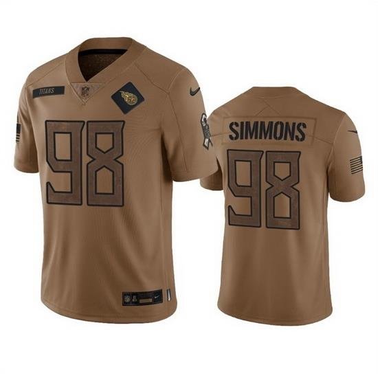 Men Tennessee Titans 98 Jeffery Simmons 2023 Brown Salute To Service Stitched Football Jersey