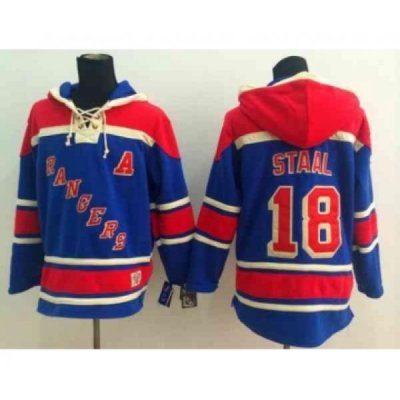 nhl jerseys new york rangers #18 staal blue[pullover hooded sweatshirt][patch A]