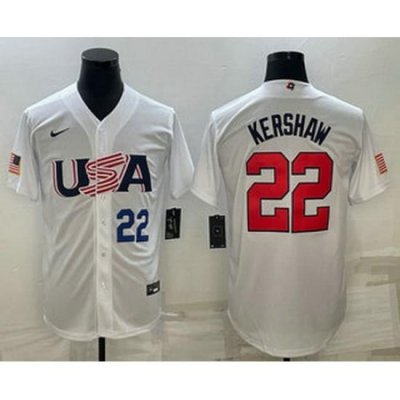 Mens USA Baseball #22 Clayton KershaW Number 2023 White World Baseball Classic Stitched Jersey