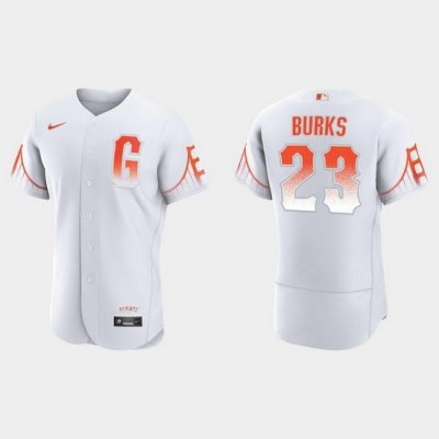 Men San Francisco Giants 23 Ellis Burks Men 2021 City Connect Authentic White Jersey