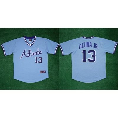 Men Atlanta Braves 13 Ronald Acuna Jr 1982 Light Blue Cool Base Stitched Baseball Jersey