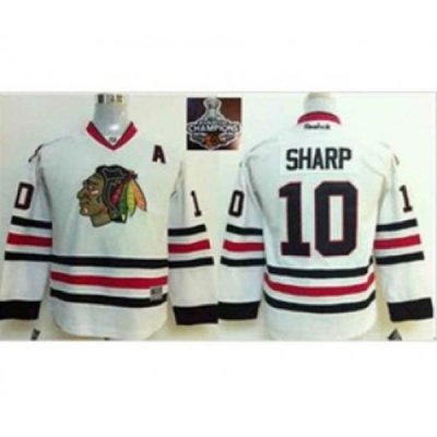 youth nhl jerseys chicago blackhawks #10 sharp white[2015 Stanley cup champions][patch A]