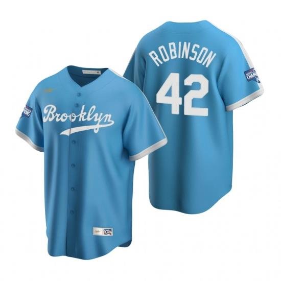 Men Brooklyn Los Angeles Dodgers 42 Jackie Robinson Light Blue 2020 World Series Champions CooperstoWn Collection Jersey