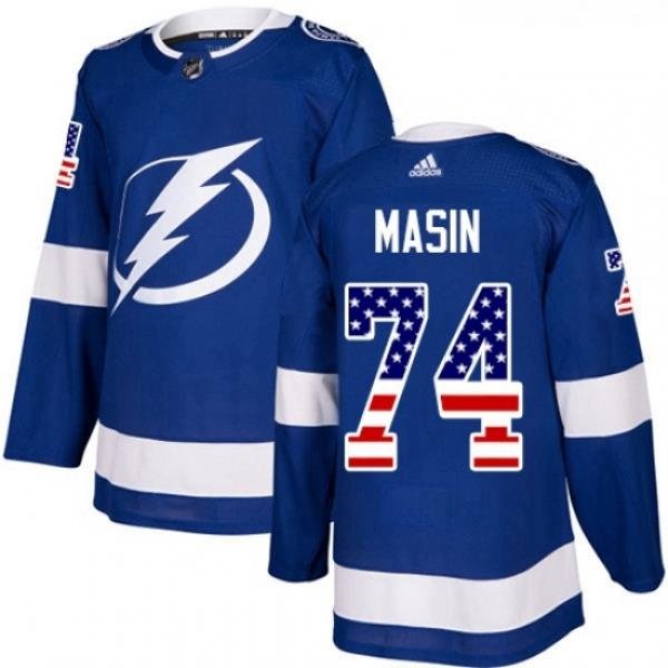 Youth Adidas Tampa Bay Lightning 74 Dominik Masin Authentic Blue USA Flag Fashion NHL Jersey