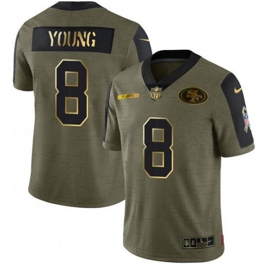 Men San Francisco 49ers 8 Steve Young 2021 Olive Camo Salute To Service Golden Limited Stitched Jersey