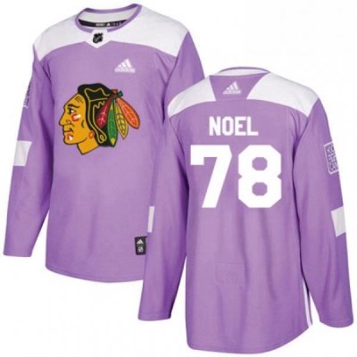 Mens Adidas Chicago Blackhawks 78 Nathan Noel Authentic Purple Fights Cancer Practice NHL Jersey