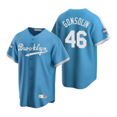 Men Brooklyn Los Angeles Dodgers 46 Tony Gonsolin Light Blue 2020 World Series Champions CooperstoWn Collection Jersey