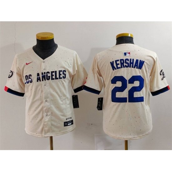 Youth Los Angeles Dodgers 22 Clayton Kershaw Cream Stitched Baseball Jersey