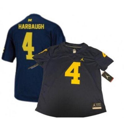 Men Jordan Michigan Wolverines #4 Jim Harbaugh Navy Blue College Football Jerseys