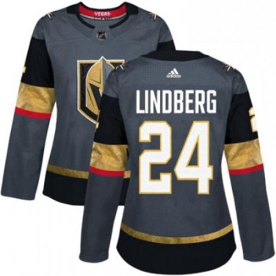 Womens Adidas Vegas Golden Knights 24 Oscar Lindberg Authentic Gray Home NHL Jersey