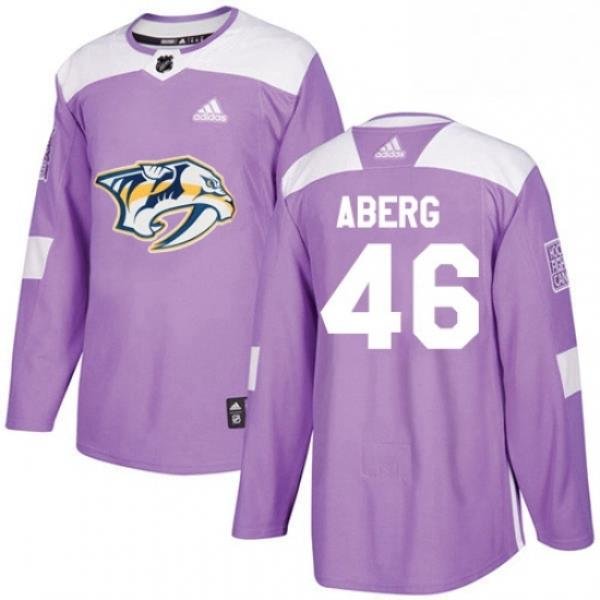 Mens Adidas Nashville Predators 46 Pontus Aberg Authentic Purple Fights Cancer Practice NHL Jersey