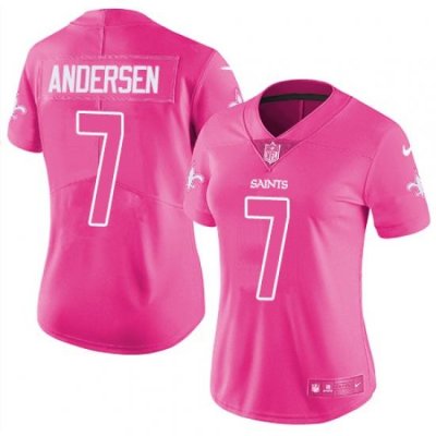 Womens Nike Saints #7 Morten Andersen Pink  Stitched NFL Limited Rush Fashion Jersey