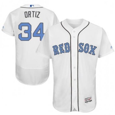 Mens Majestic Boston Red Sox 34 David Ortiz Authentic White 2016 Fathers Day Fashion Flex Base MLB Jersey