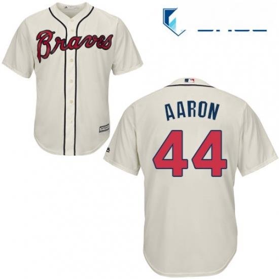 Youth Majestic Atlanta Braves 44 Hank Aaron Authentic Cream Alternate 2 Cool Base MLB Jersey