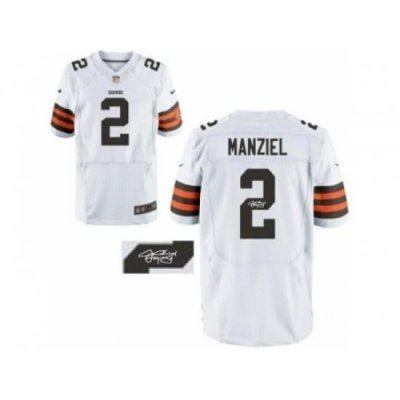 Nike Cleveland BroWns 2 Johnny Manziel White Elite Signed NFL Jersey