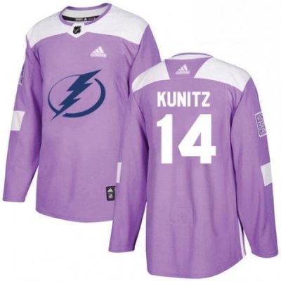 Mens Adidas Tampa Bay Lightning 14 Chris Kunitz Authentic Purple Fights Cancer Practice NHL Jersey