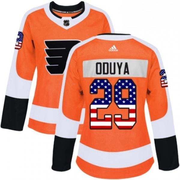 Womens Adidas Philadelphia Flyers 29 Johnny Oduya Authentic Orange USA Flag Fashion NHL Jersey