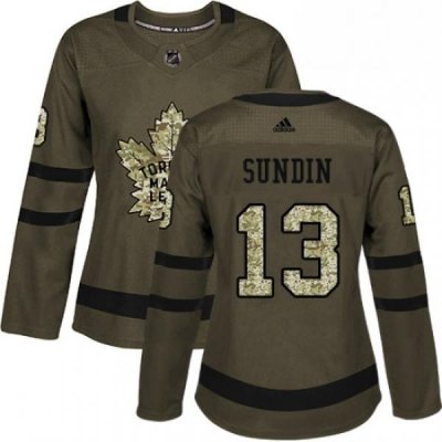 Womens Adidas Toronto Maple Leafs 13 Mats Sundin Authentic Green Salute to Service NHL Jersey