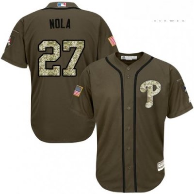 Mens Majestic Philadelphia Phillies 27 Aaron Nola Authentic Green Salute to Service MLB Jersey