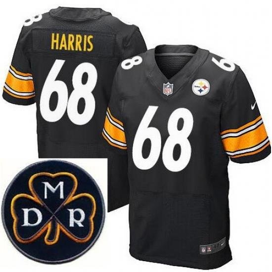 Men's Nike Pittsburgh Steelers #68 Ryan Harris Elite Black NFL MDR Dan Rooney Patch Jersey