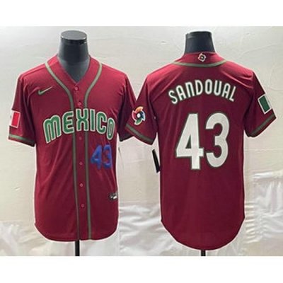 Mens Mexico Baseball #43 Patrick Sandoval Number 2023 Red World Classic Stitched Jersey