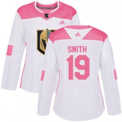 Womens Adidas Vegas Golden Knights 19 Reilly Smith Authentic WhitePink Fashion NHL Jersey