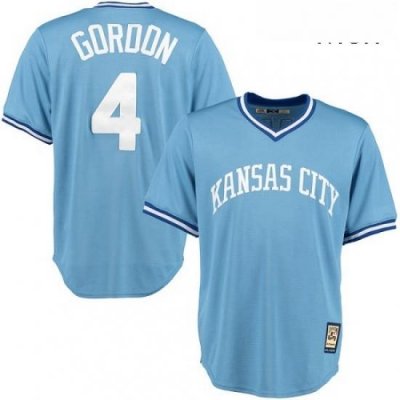 Mens Majestic Kansas City Royals 4 Alex Gordon Authentic Light Blue Cooperstown MLB Jersey