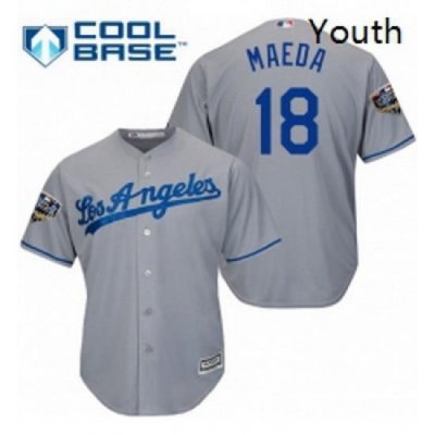 Youth Majestic Los Angeles Dodgers 18 Kenta Maeda Authentic Grey Road Cool Base 2018 World Series MLB Jersey