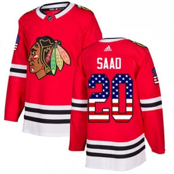 Mens Adidas Chicago Blackhawks 20 Brandon Saad Authentic Red USA Flag Fashion NHL Jersey