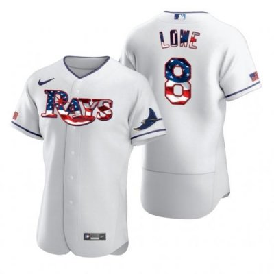 Men Tampa Bay Rays 8 Brandon LoWe Men Nike White Fluttering USA Flag Limited Edition Flex Base MLB Jersey