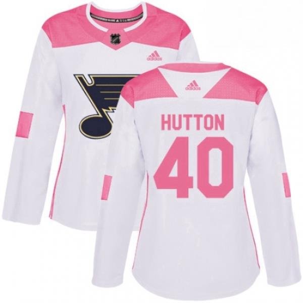 Womens Adidas St Louis Blues 40 Carter Hutton Authentic WhitePink Fashion NHL Jersey