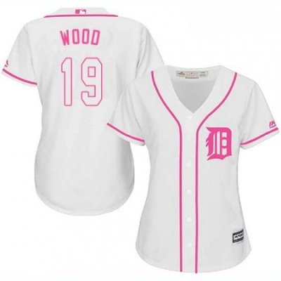 Womens Majestic Detroit Tigers 19 Travis Wood Replica White Fashion Cool Base MLB Jersey