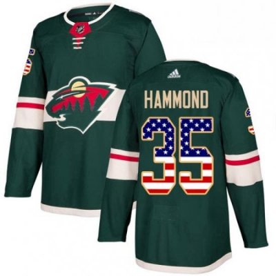 Mens Adidas Minnesota Wild 35 Andrew Hammond Authentic Green USA Flag Fashion NHL Jersey