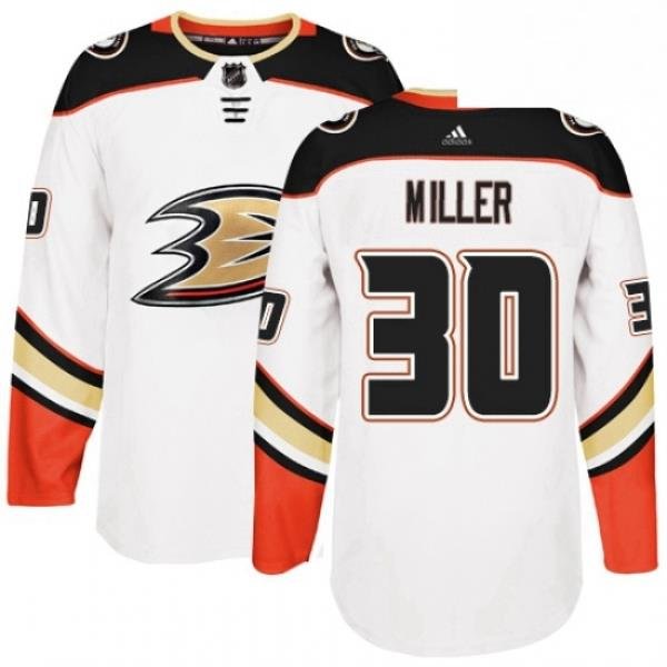 Mens Adidas Anaheim Ducks 30 Ryan Miller Authentic White Away NHL Jersey