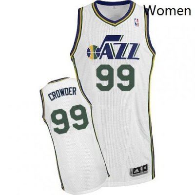 Womens Adidas Utah Jazz 99 Jae Crowder Authentic White Home NBA Jersey