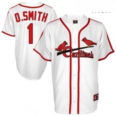 Mens Majestic St Louis Cardinals 1 Ozzie Smith Replica White Cooperstown Throwback MLB Jersey