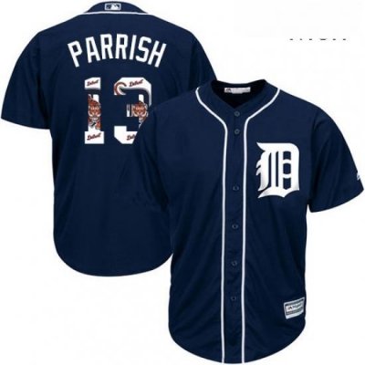 Mens Majestic Detroit Tigers 13 Lance Parrish Authentic Navy Blue Team Logo Fashion Cool Base MLB Jersey