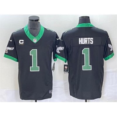 Men Philadelphia Eagles 1 Jalen Hurts Black 2023 F U S E  Vapor Untouchable With C Patch Stitched Football Jersey