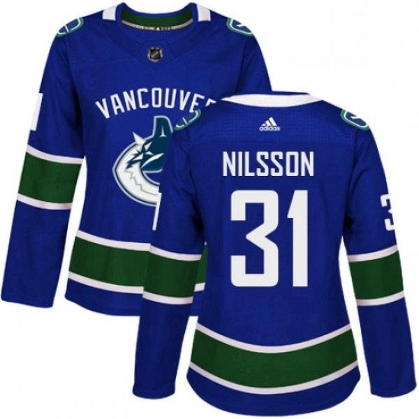 Womens Adidas Vancouver Canucks 31 Anders Nilsson Authentic Blue Home NHL Jersey