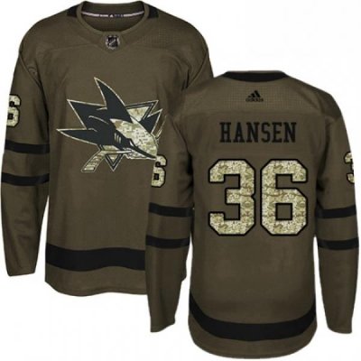 Mens Adidas San Jose Sharks 36 Jannik Hansen Authentic Green Salute to Service NHL Jersey